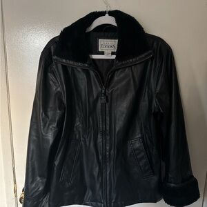 Basic Editions Small Black Faux Leather Jacket with Faux Fur Trim